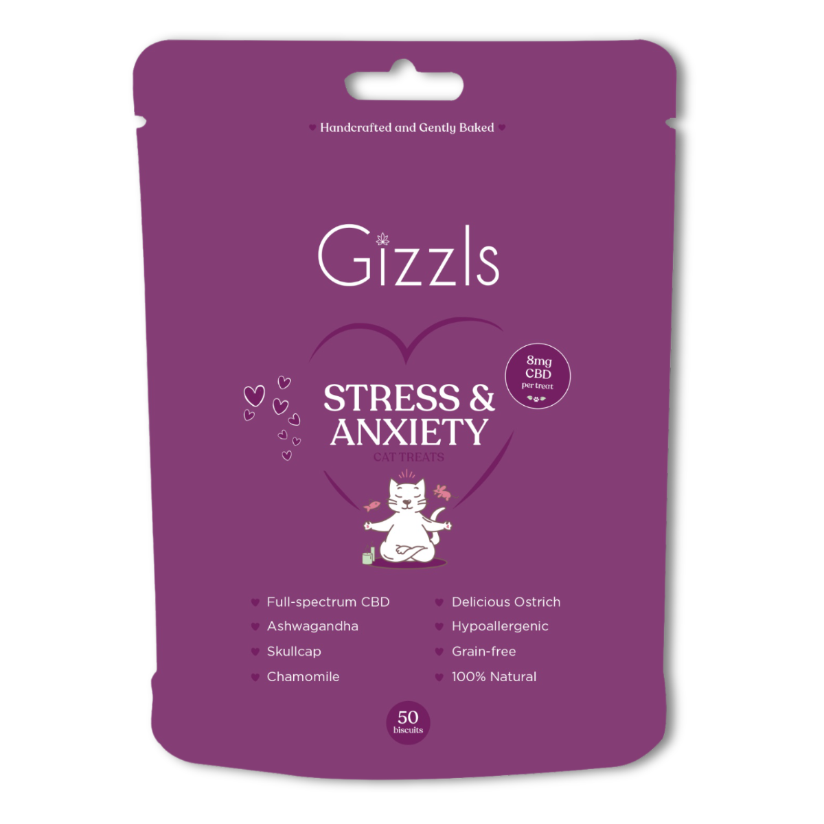 Gizzles Cat Stress And Anxiety Ostrich CBD Treats (50g)